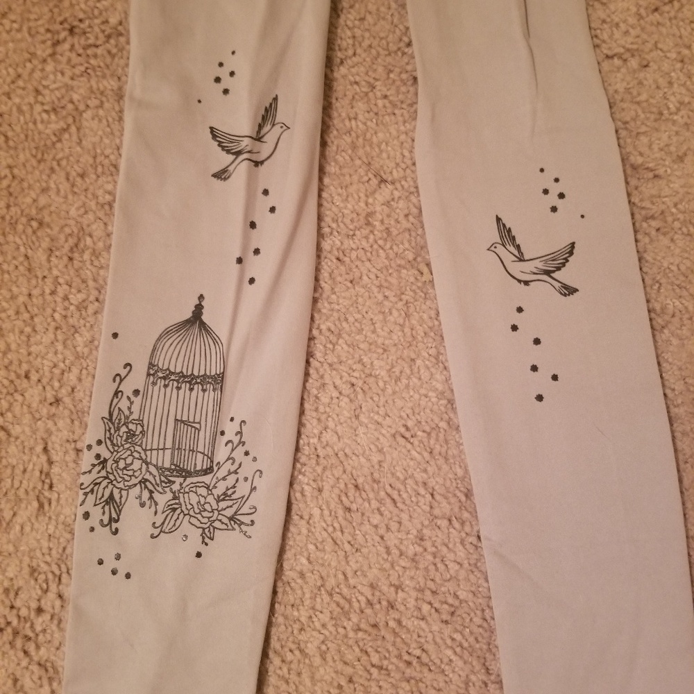 Decorative tights (gray, black) birdcage design